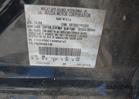 2005 Mazda Mazda6 I Sport from USA, damaged, VIN 1YVHP80C155M34147